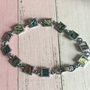 Bracelet Abalone Shell Inlay Signed SJ Engraved